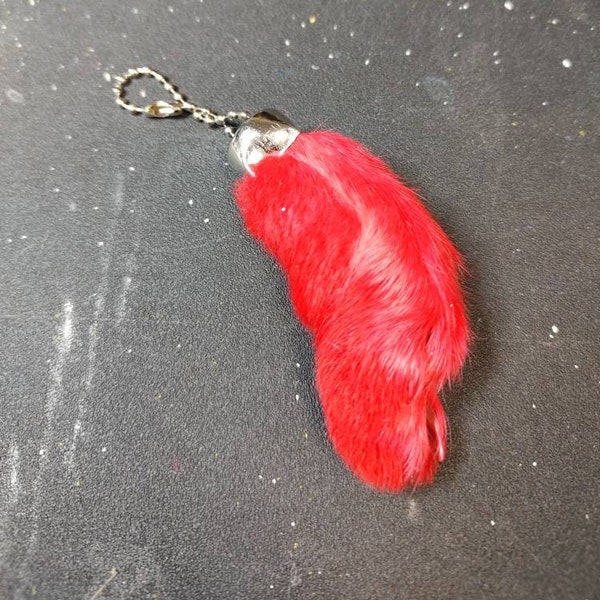 Lucky Rabbit Foot Keychain Charm, Flame Red, Real Rabbit Foot.