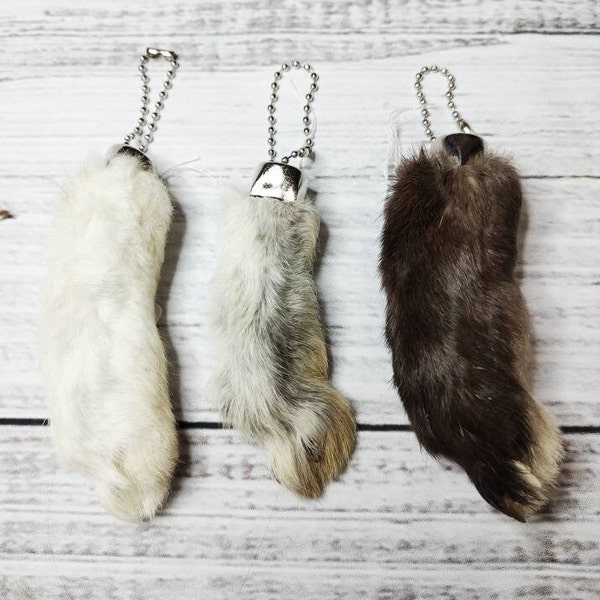 Lucky Rabbit Foot Keychain Charm, Natural Fur Color, Handmade