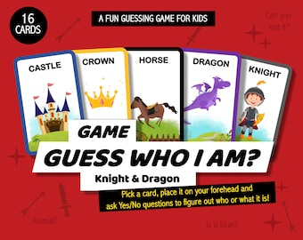 Guess Who I Am Game, Knights and Dragons, Printable cards, Digital download
