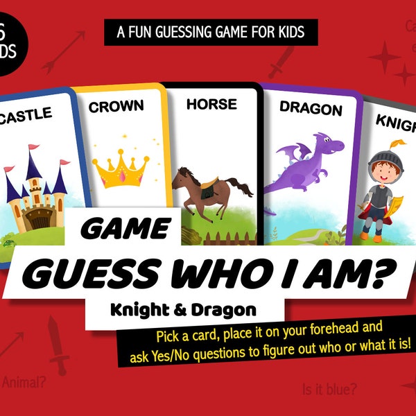 Guess Who I Am Game, Knights and Dragons, Printable cards, Digital download