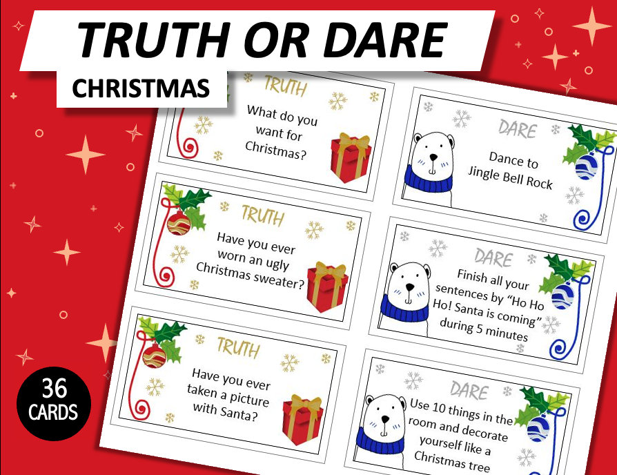 Truth or Dare, Christmas Game Printable Etsy