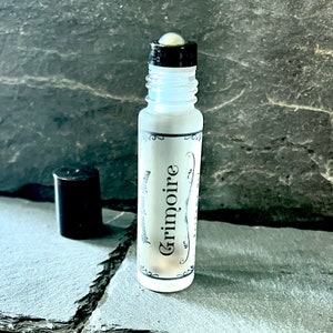 Grimoire Perfume Oil: Smokey Quartz, Leather, Birch Wood - Jojoba Roller