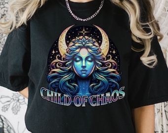 Nyx Child of Chaos T-Shirt, Unisex Vintage Style Goddess of Death Garment-Dyed Graphic Tee