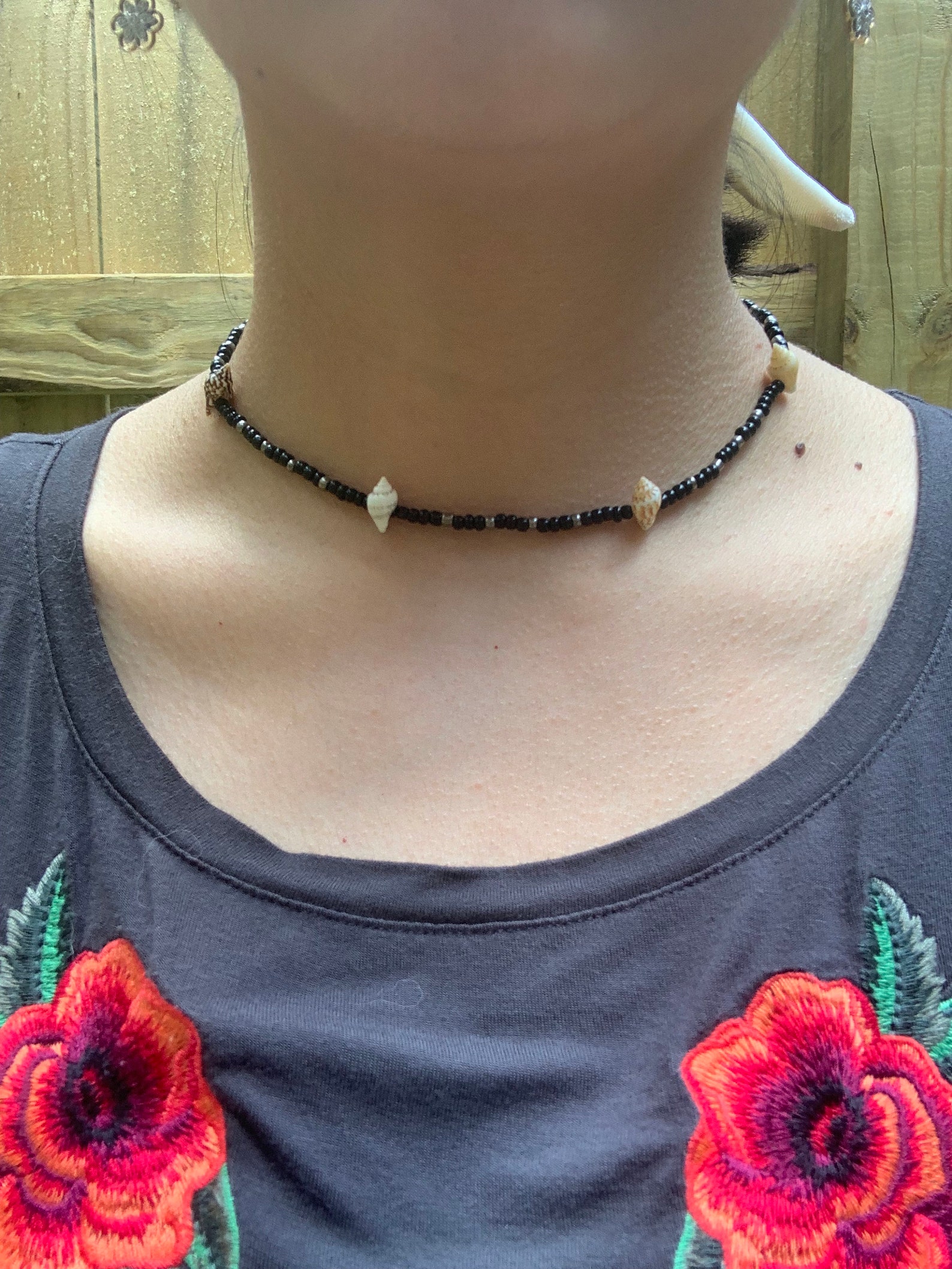 Beaded Seashell Choker Necklace Etsy