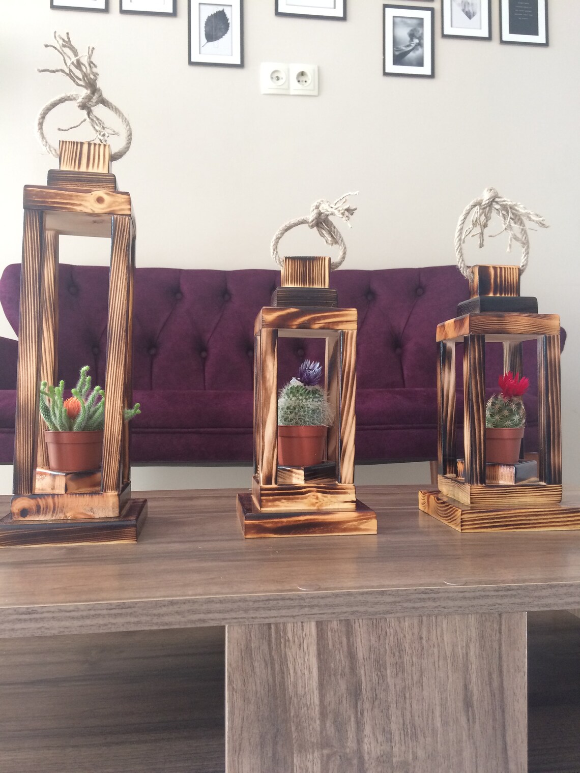 Wooden Lantern Candle/lantern Set/holder Set of 3 Wooden Etsy