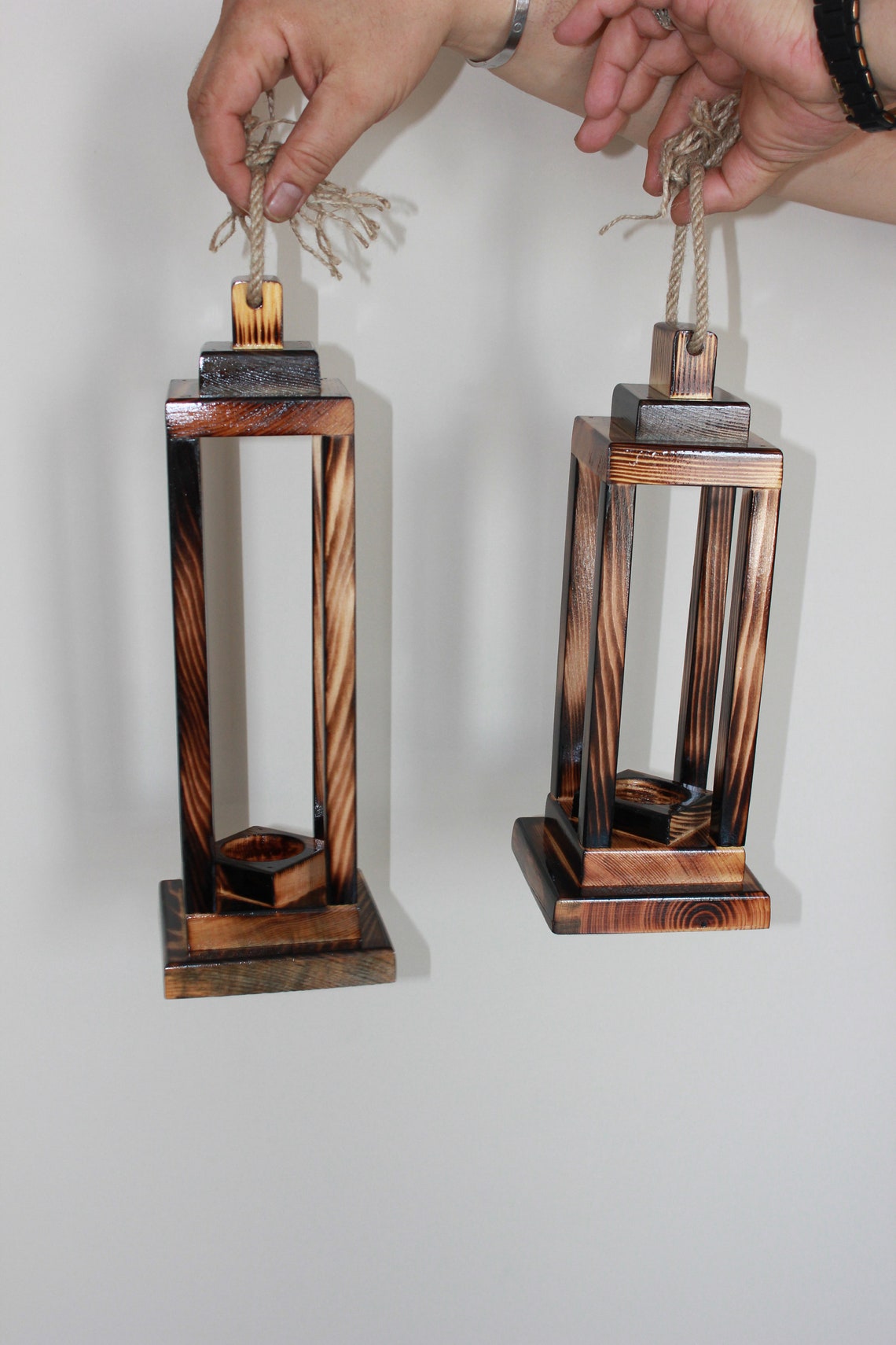 Wooden Lanterns Candles/Lantern Set/Holder Set Of 3 Wooden Etsy