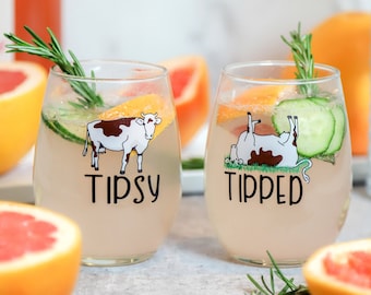 Tipsy and Tipped Stemless Wine Glasses - Set of 2