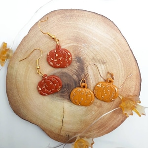 Pumpkin Earrings - Gold Flake | autumn, sterling, polymer clay, mustard, rust, terracotta, gold, dangly, fall, statement, uk