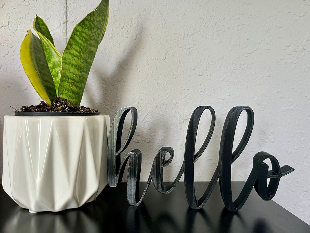 Hello Sign Decor Hello Self Standing Cursive Hello Shelf Etsy