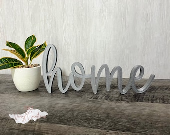 Home Word Decor Sign | Modern Farmhouse Home Sign | Shelf Decor Accent | Minimalist Living Room Decor | Housewarming Gift Idea