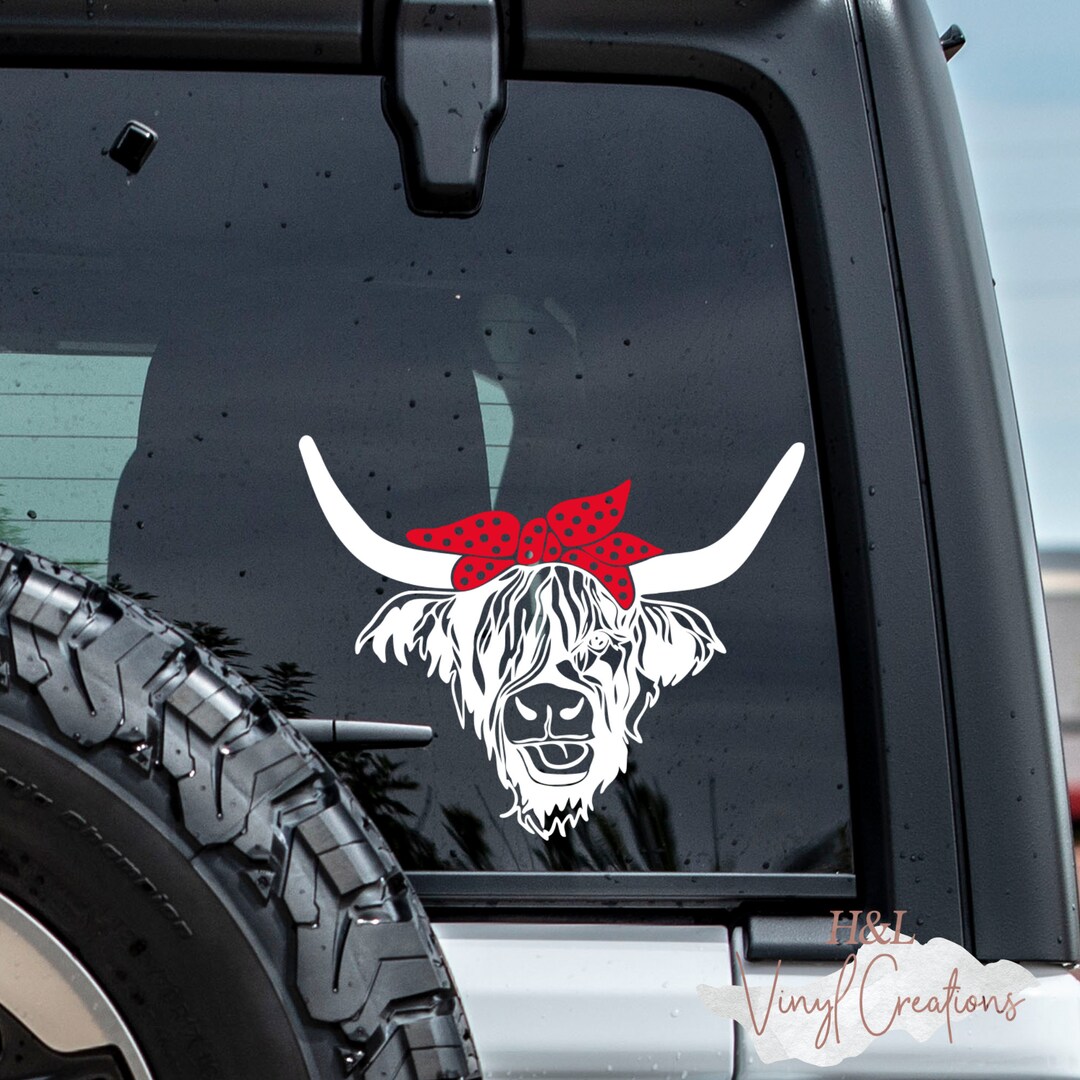 Highland Cow With Bandana Vinyl Decal, Heifer Decal, Cow Sticker, Cow