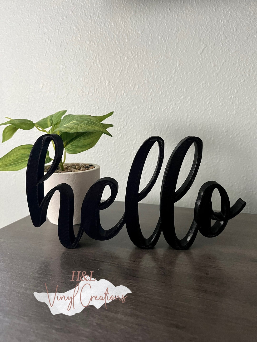 Hello Sign Decor Hello Self Standing Cursive Hello Shelf Etsy