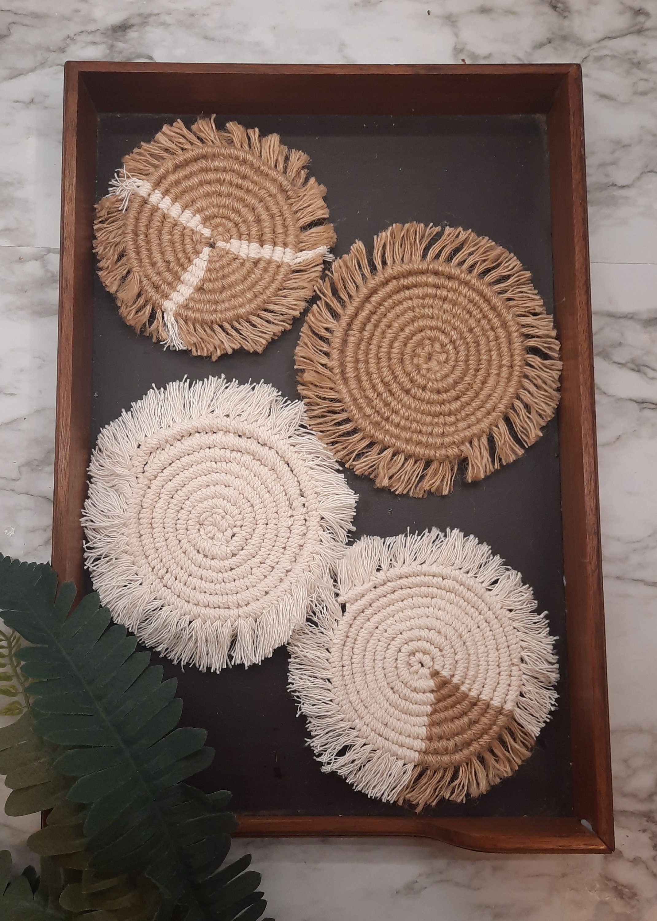 Handmade macrame coasters. These coasters can be personalized Etsy