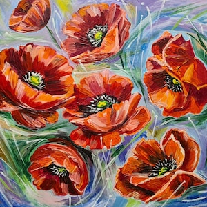 Poppy painting Red poppy painting Red poppies painting Red poppy Red poppies Poppy canvas Painting of poppies Flower painting image 1