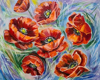 Papaver schilderij Rode papaver schilderij Rode papavers schilderij Rode papaver Rode papavers Papaver canvas Schilderij van klaprozen Bloem schilderij