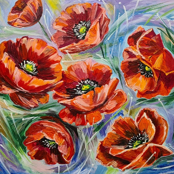 Poppy painting Red poppy painting Red poppies painting Red poppy Red poppies  Poppy canvas  Painting of poppies  Flower painting