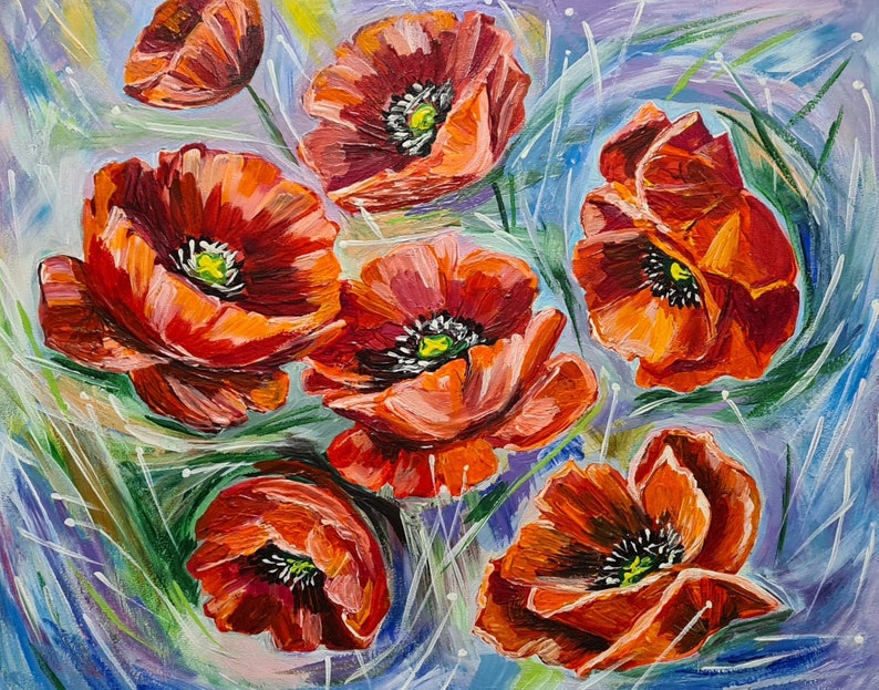 Poppy painting Red poppy painting Red poppies painting Red poppy Red poppies Poppy canvas Painting of poppies Flower painting image 1