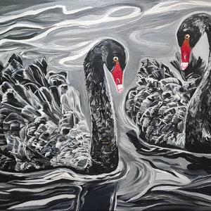 Tableau cygne Tableau cygne noir Tableau cygne noir Tableau cygne noir Tableau cygne noir Tableau oiseau Art cygne noir Décoration cygne Art cygne