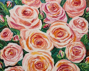 Rose painting Roses painting Pink roses painting Cream rose painting Pink roses Rose canvas Flower painting Rose bouquet  Rose art  Roses