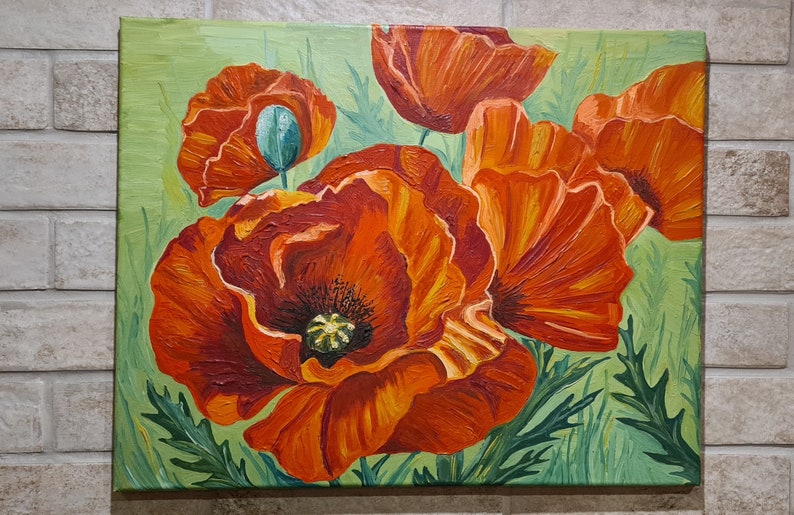 Peinture coquelicot Peinture coquelicot rouge Coquelicot rouge Coquelicots rouges Toile coquelicot Peinture de coquelicots Peinture de fleurs Peinture de coquelicots rouges Art mural image 2