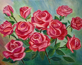 Rose painting Roses painting Pink roses painting Pink roses Red roses painting Rose canvas Flower painting Rose bouquet Rose art Roses