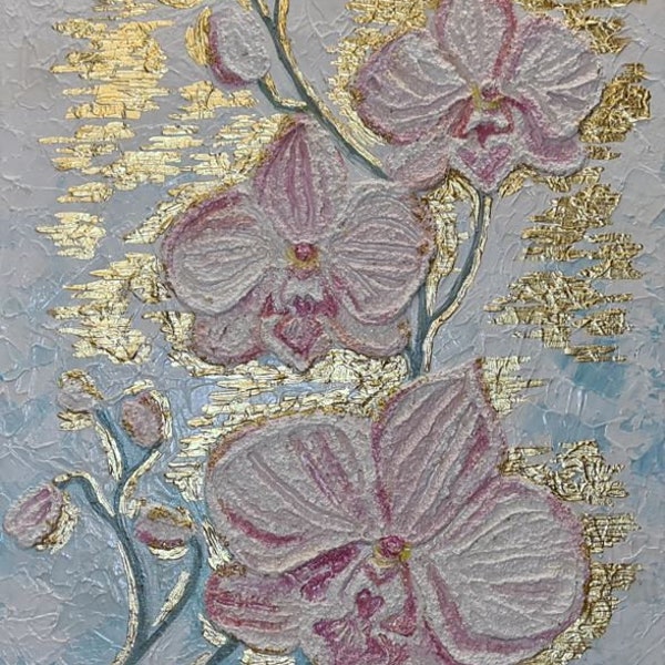 Peinture d'orchidée Peinture d'orchidée blanche Peinture d'orchidée rose Toile de fleur 3D Toile d'orchidée Art d'orchidée Peinture de fleurs Peinture à la feuille d'or