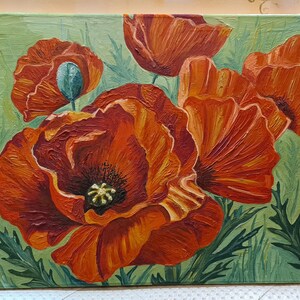 Peinture coquelicot Peinture coquelicot rouge Coquelicot rouge Coquelicots rouges Toile coquelicot Peinture de coquelicots Peinture de fleurs Peinture de coquelicots rouges Art mural image 3