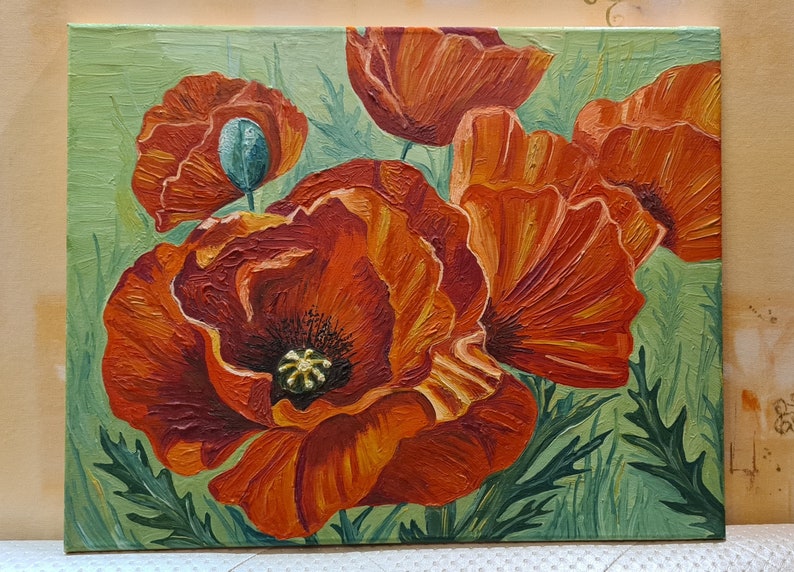 Peinture coquelicot Peinture coquelicot rouge Coquelicot rouge Coquelicots rouges Toile coquelicot Peinture de coquelicots Peinture de fleurs Peinture de coquelicots rouges Art mural image 3