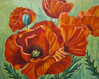Poppy schilderij Rode papaver schilderij Rode papaver Rode papavers Papaver canvas Schilderij van papavers Bloem schilderij Schilderij van rode papavers Kunst aan de muur