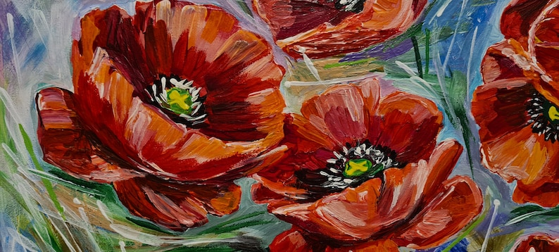 Poppy painting Red poppy painting Red poppies painting Red poppy Red poppies Poppy canvas Painting of poppies Flower painting image 3