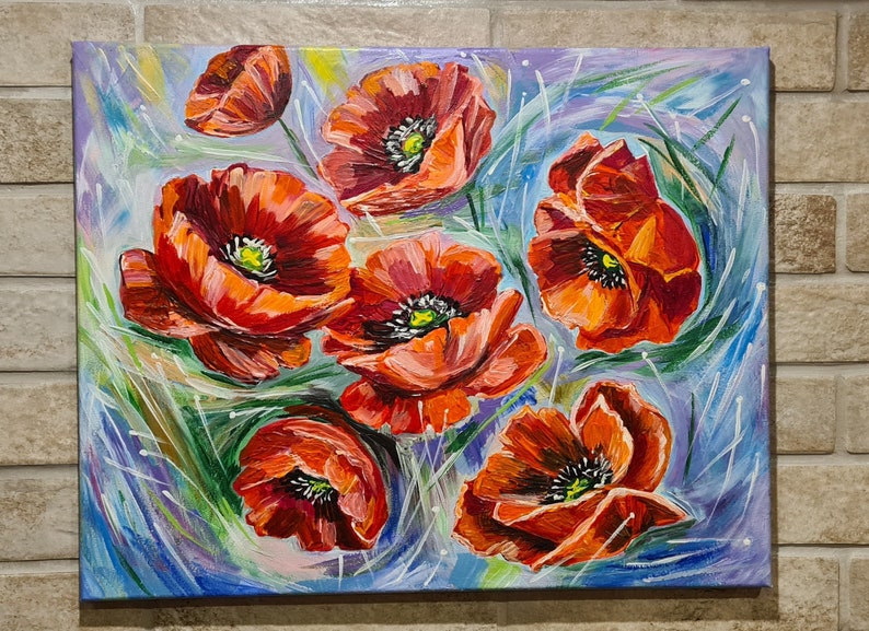 Poppy painting Red poppy painting Red poppies painting Red poppy Red poppies Poppy canvas Painting of poppies Flower painting image 2