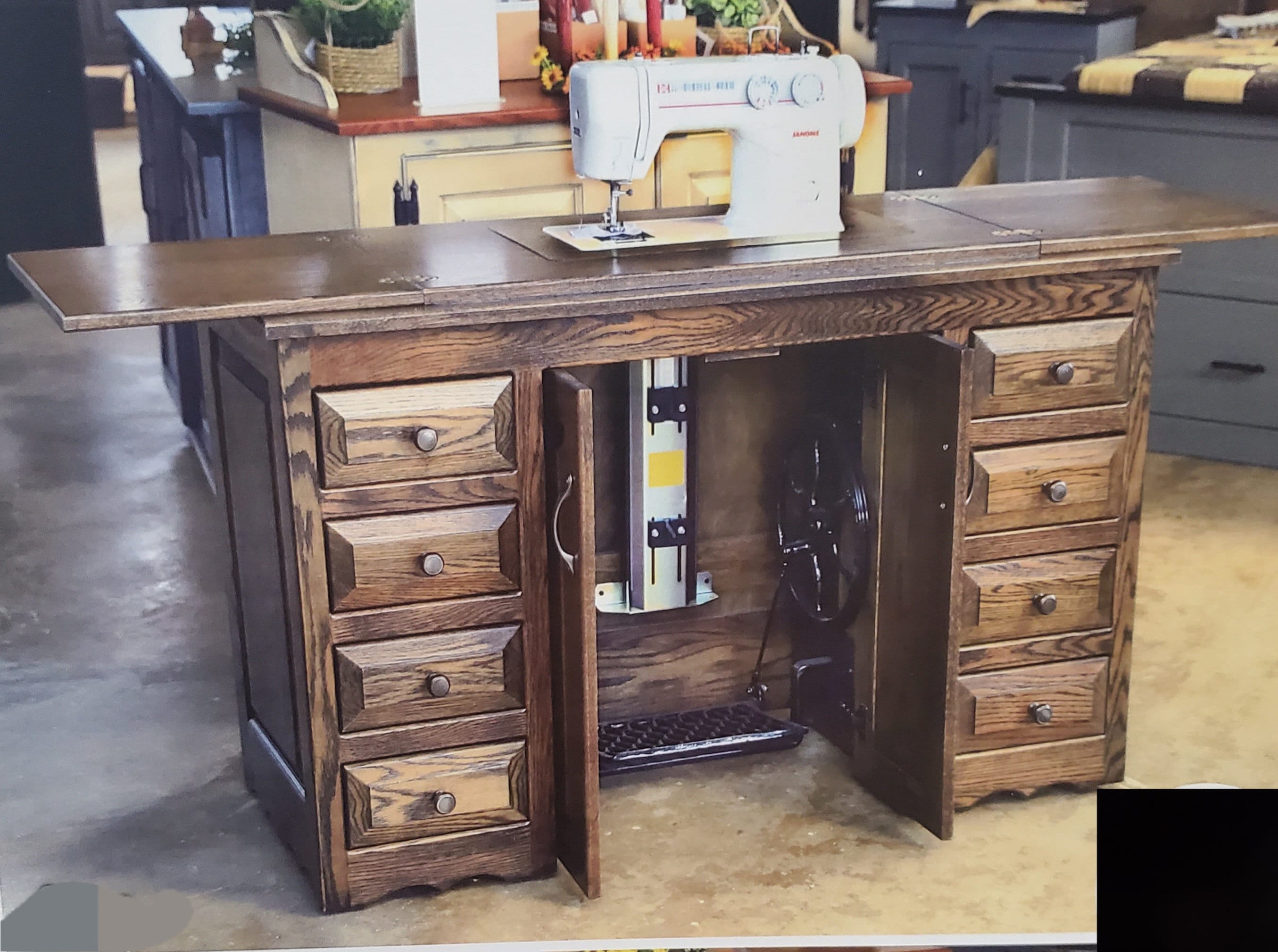 Antique Oak Folding Sewing Table With 3 Drawers - Miss Daisy's Consignment  & Auction House