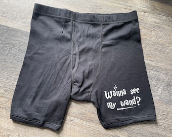 Wanna see my wand? Funny underwear boxers bachelor wedding party fun