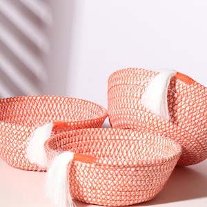 Cotton Rope Organizer, Set of 3 Organizer, Round Cotton Rope Basket,Cotton Rope Kitchen Decor, Housewarming Gift, Handmade Storage Basket