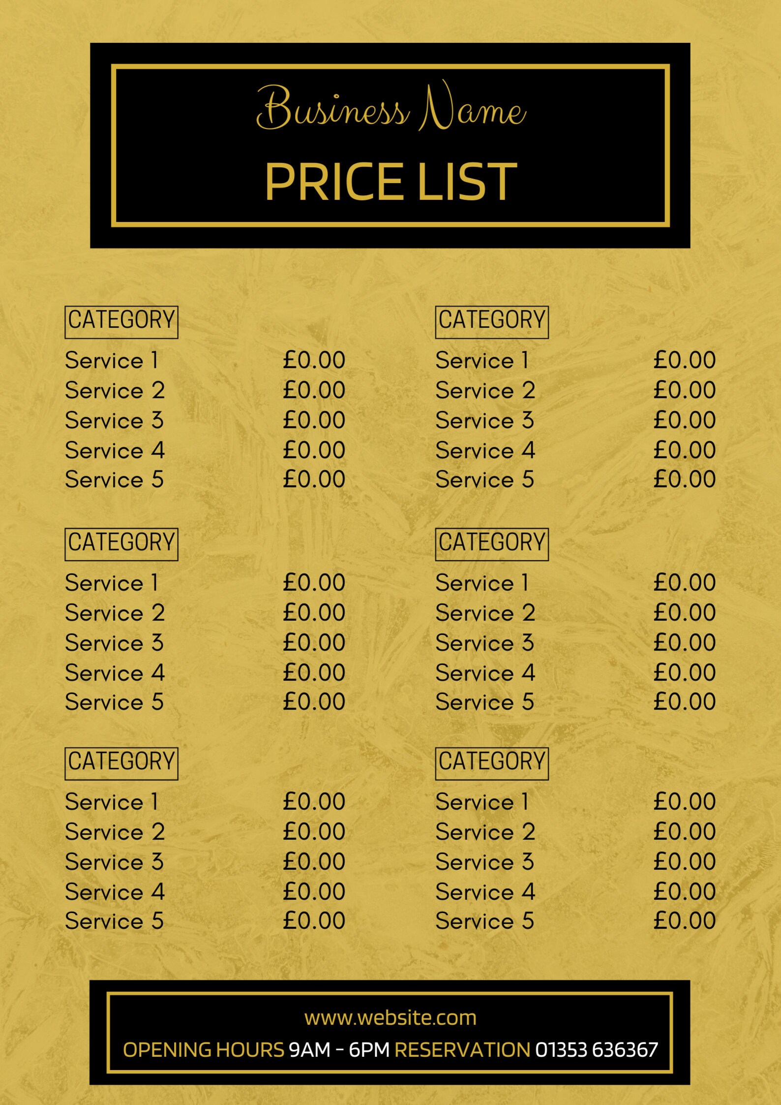 Price List Template Editable Printable Price Sheet Small Etsy