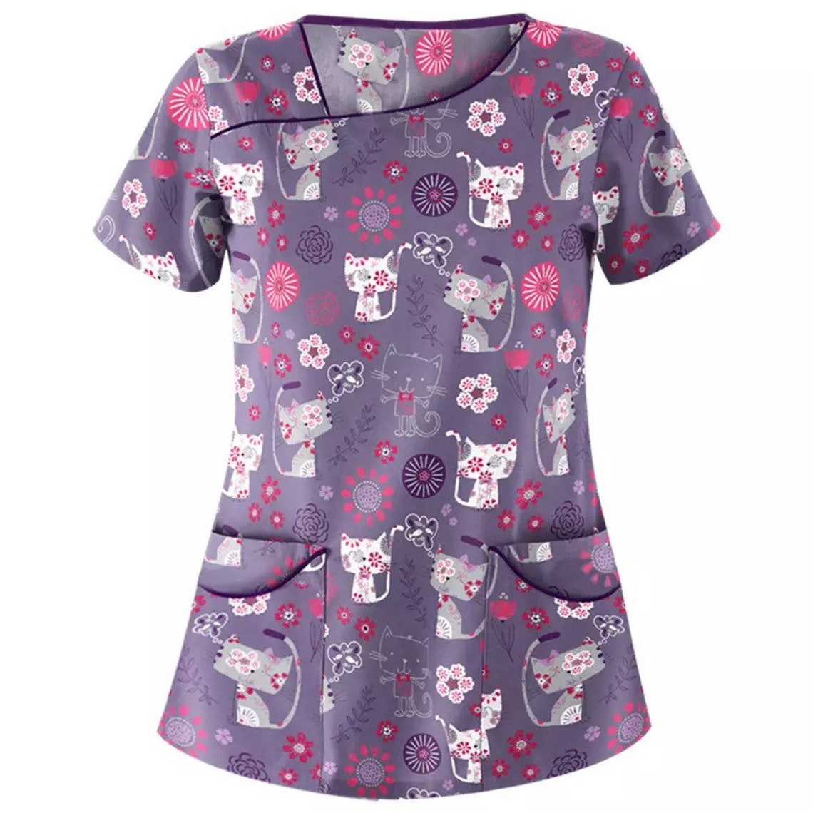 Cat Printing Scrubs Womens Etsy
