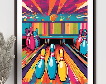 Bowling Lane-pop art digital print, wall art, digital poster, digital wall art, game room poster, game room decor