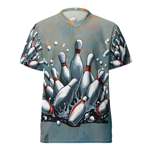 AOP Exploding pins & Ice-abstract realism unisex jersey 1, bowling jersey, bowling shirt, gift for bowler, bowling gift