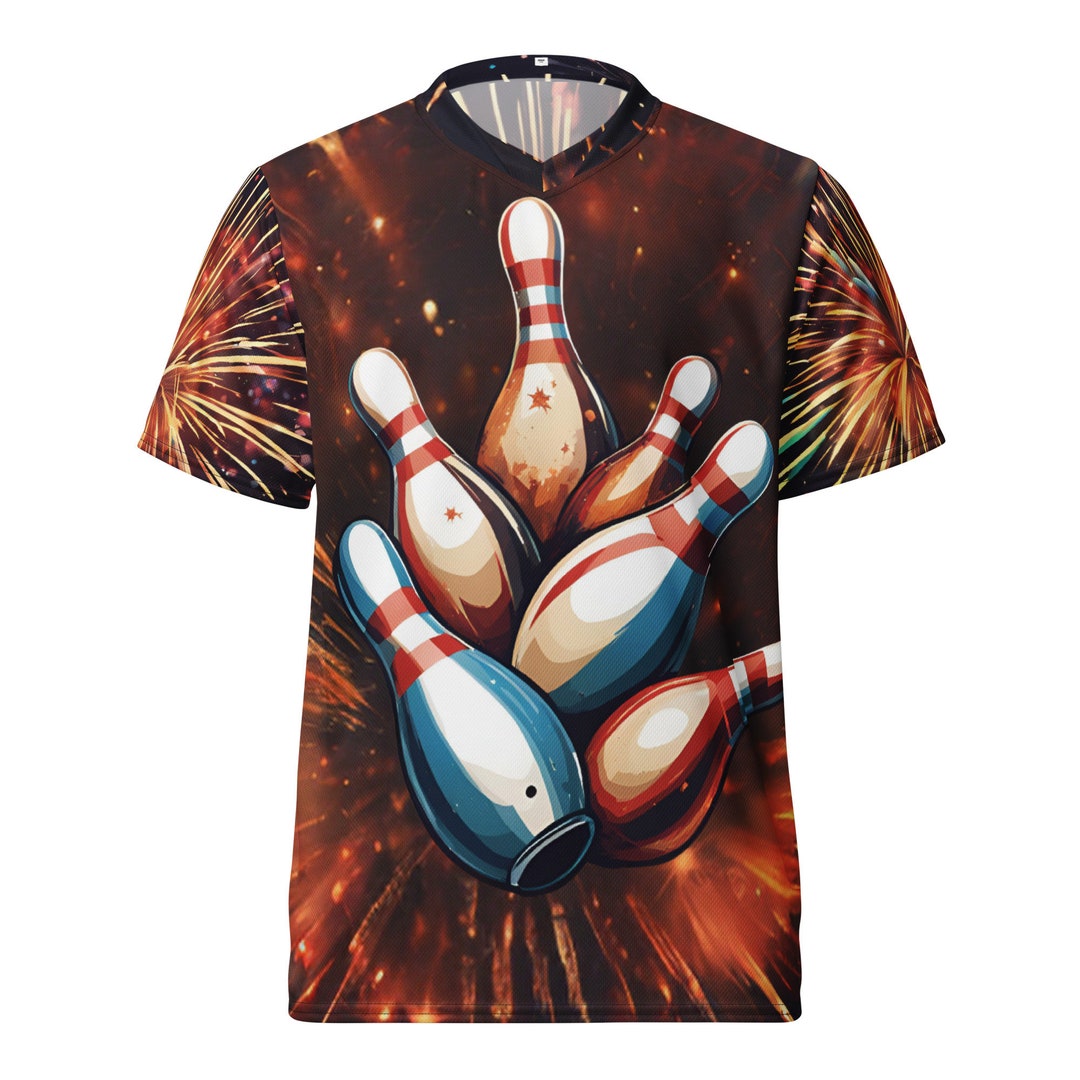 Pins Exploding AOP Exploding Pins & Fireworks-realism1 Unisex Jersey, Bowling Jersey ...