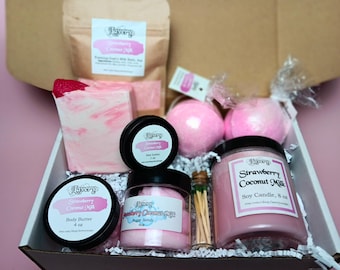 Strawberry Coconut Milk Scented Spa Bath Gift Set Care Package Self Care