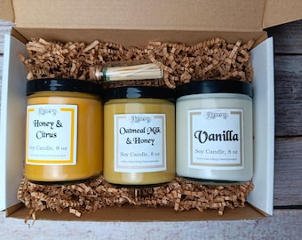 Handmade Candle Gift Set – Vanilla, Honey & Citrus, Oatmeal Milk