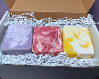 Handmade Honey & Cream Soap Collection Gift Set – Lavender Bloom, Wild Rose, Honeysuckle