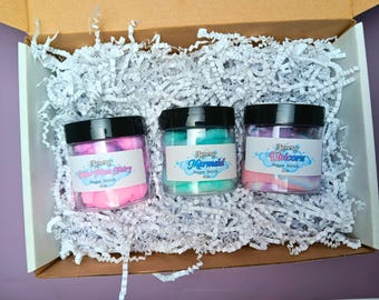 Fantasy Sugar Scrub Collection – Mermaid, Unicorn, Sugar Plum, Handmade