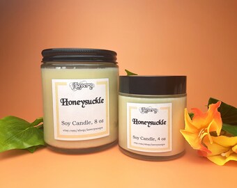 Soy Candle Honeysuckle Scented, 4 ounce 8 ounce