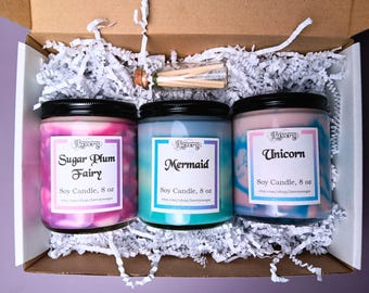Fantasy Candle Collection Gift Set - Mermaid, Unicorn, and Sugar Plum Fairy Handmade Candles