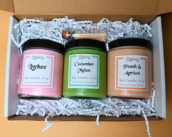 Handmade Fruit Scented Candle Gift Set – Peach Apricot, Cucumber Melon