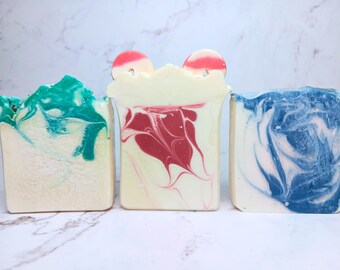 Holiday Soap Collection Gift Set - Candy Cane, Christmas Pine, Fresh Snow Handmade Soaps