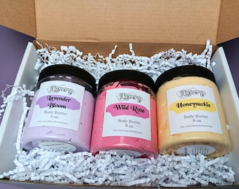 Handmade Body Butter Gift Set – Lavender Bloom, Wild Rose, Honeysuckle