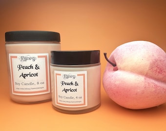 Peach & Apricot Scented Soy Candle, 4 ounce 8 ounce