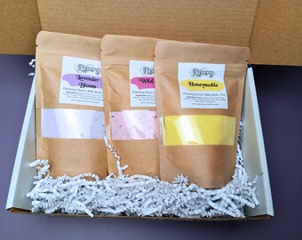 Handmade Foaming Goat's Milk Bath Powder Gift Set - Lavender Bloom, Wild Rose, Honeysuckle